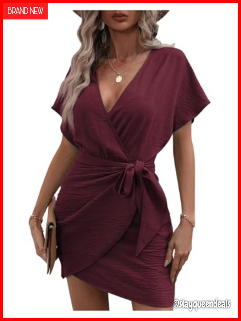 Floerns Women's Wrap V-Neck Short Sleeve Cocktail Dress